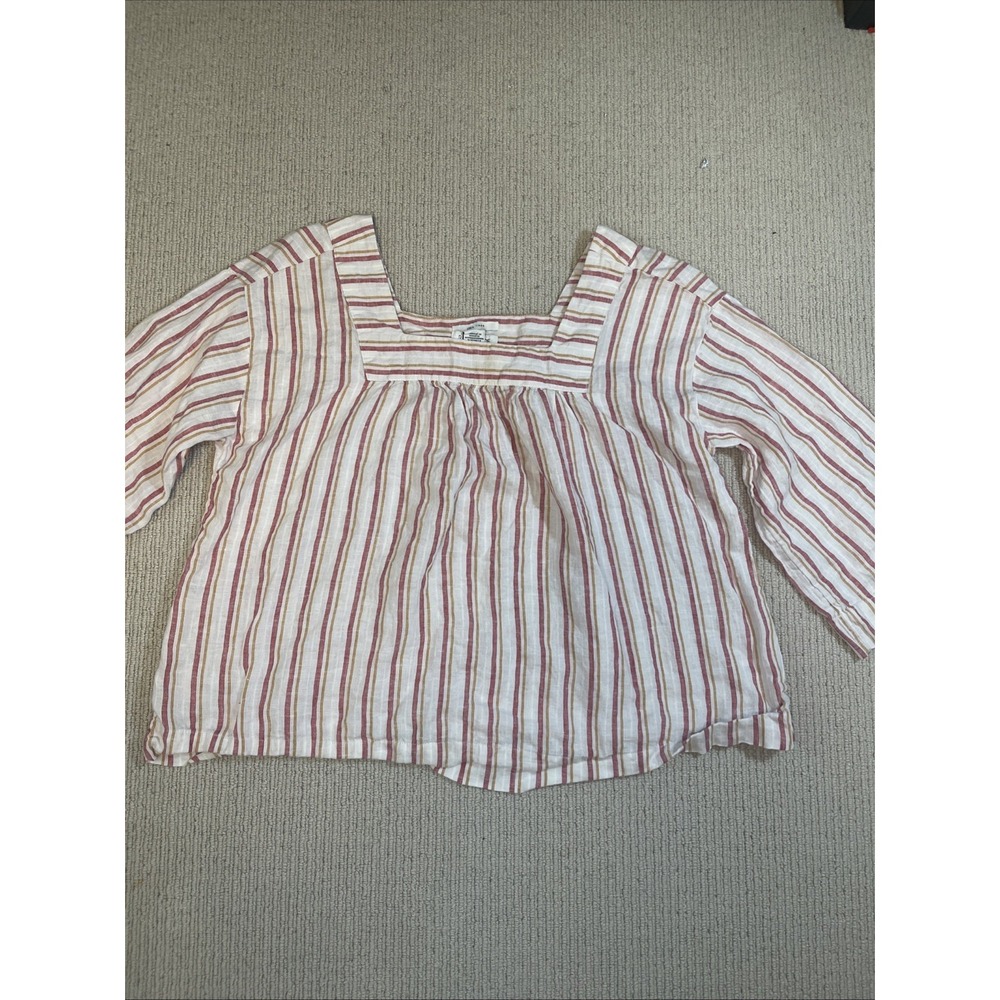 RACHEL ZOE Women's Large Linen Striped Top Summer Resort Boho Coastal Top